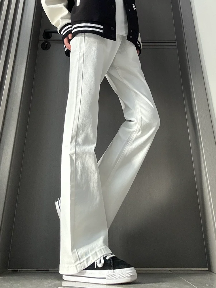 White Slim Fit Summer Thin Jeans Men's Vibe Style Straight Leg Micro Flared Pants Bootcut Denim Jeans Youth Fashion
