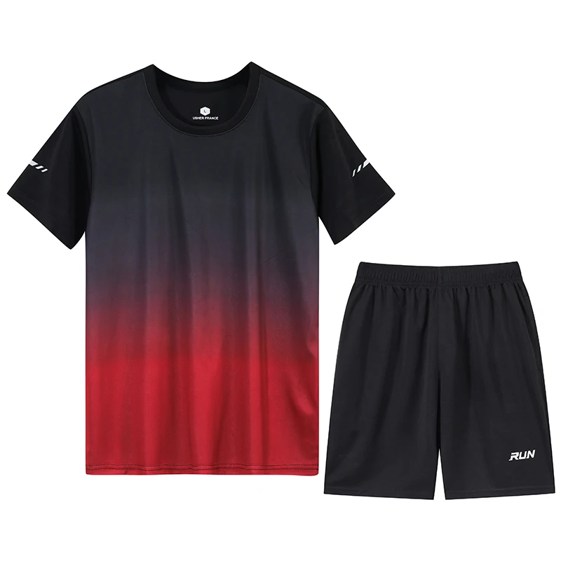 Football Professional Sporty Quick-drying Male Short Suit Summer Casual Gradient Ramp Color Men Exercise Shorts an Shirt