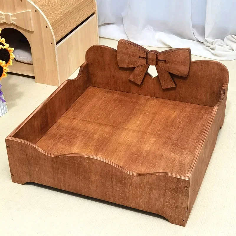 Solid wood pet nest bow cat nest small dog Yorkshire teacup teddy kennel