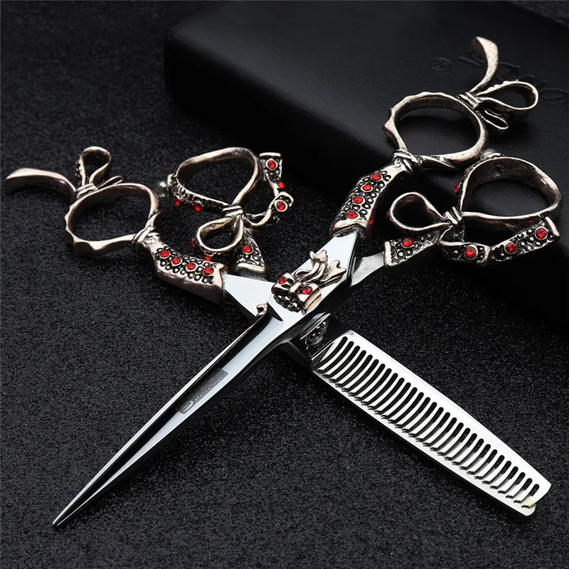 SHARONDS 6/7 Inch Cut and Thin Retro Hairdressing Scissors Barber Hairdresser Anti-Slip Clippers Wear-Resistant Hair Scissors