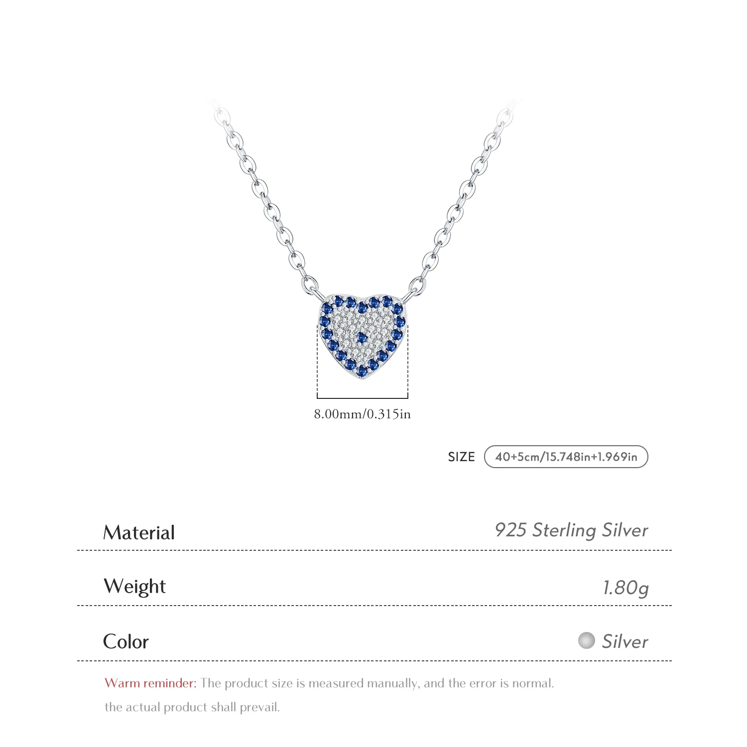 YANLOK 925 Sterling Silver Trendy Heart Sparkling Zirconia Link Chain Pendant Necklaces For Women Fine Jewelry
