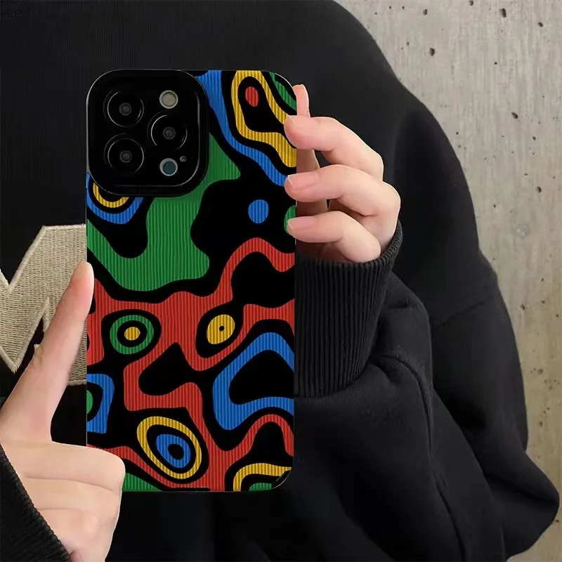 Capa de silicone com padrões coloridos irregulares para iphone 14 15 pro max 11 12 13 16 plus 17 promax air mini capa completa macia à prova de choque