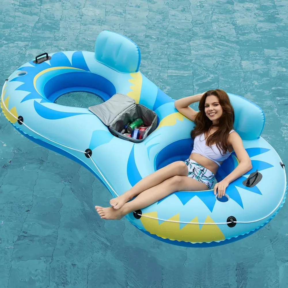 

Inflatable River Tube Float - 2 Person Heavy Duty River Float Pool Floats with Removable Cooler Lake Water Tubes for Floating R
