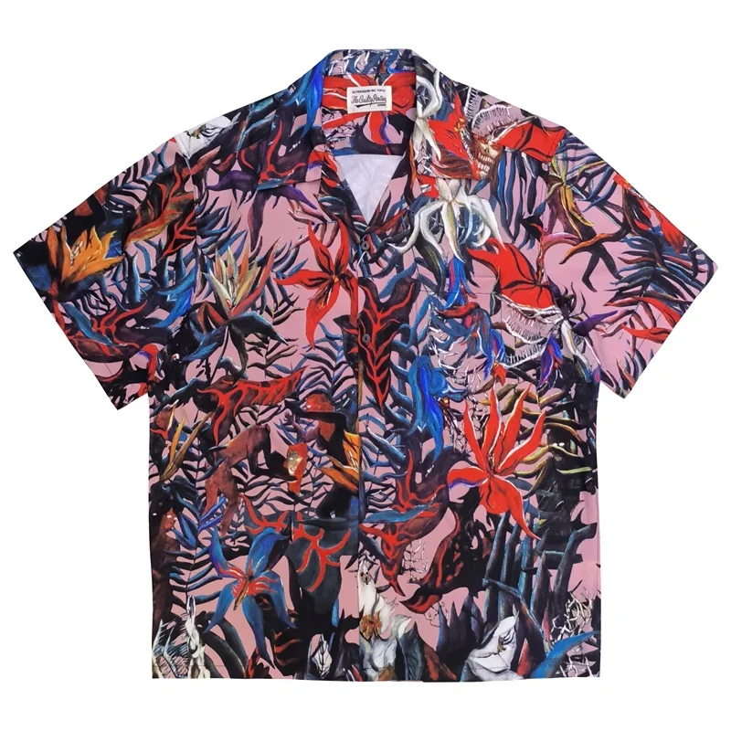 

Fashion Print Floral Mens Womens Hawaii Short Sleeve Shirt Vintage Loose Cuban Neck Casual WACKO MARIA Shirt Tops