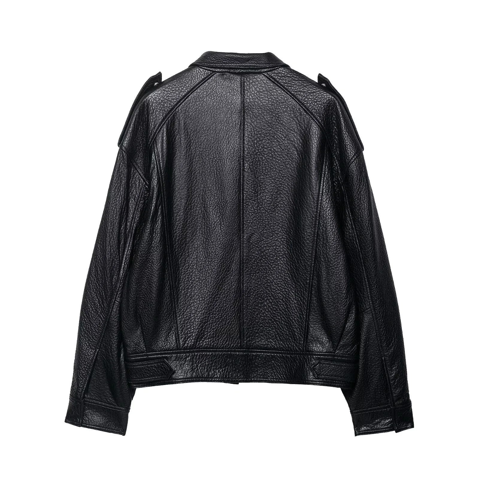 New autumn and winter women's clothing spicy girl workwear style loose stand up collar PU leather pilot jacket jacket jacket