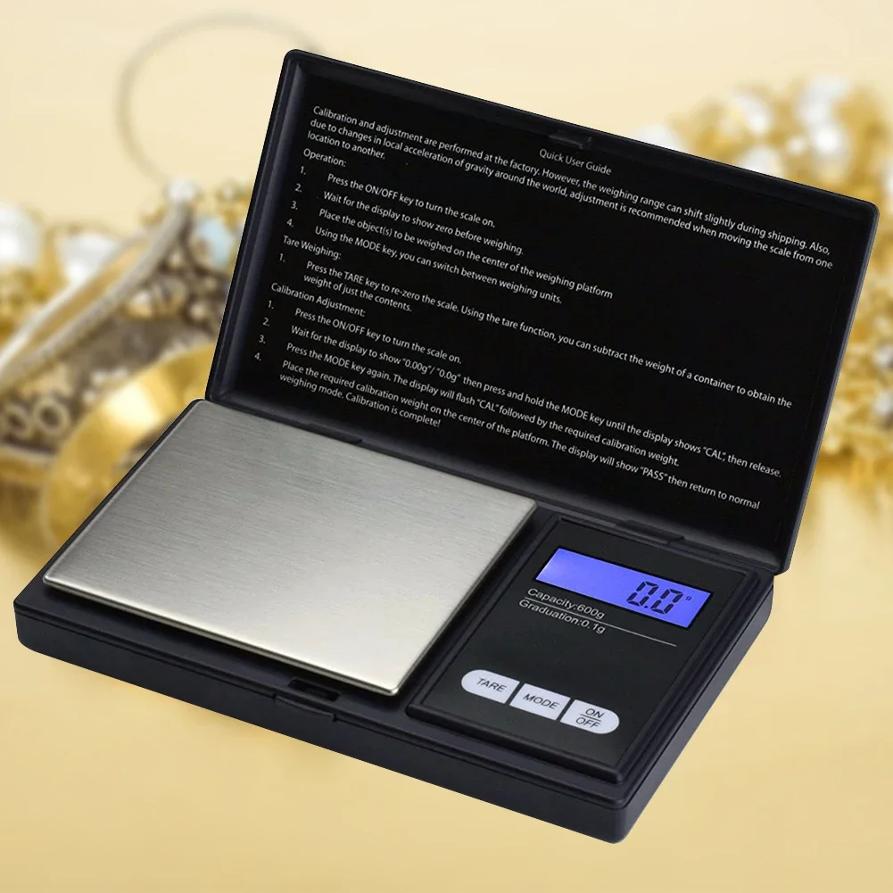 Báscula de joyería de oro de 1kg/0,1g, pantalla LCD retroiluminada, báscula Digital de alta precisión, apagado automático para medición de joyería