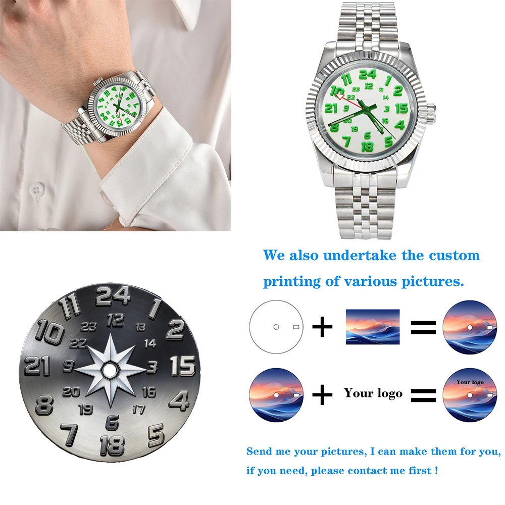 

индивидуальный циферблат NH34, матовый циферблат 29 мм, черный, белый, синий, циферблат, зеленый, синий, красный, оранжевый GMT, черный, золотой, розовый край, подходит для механизма NH34