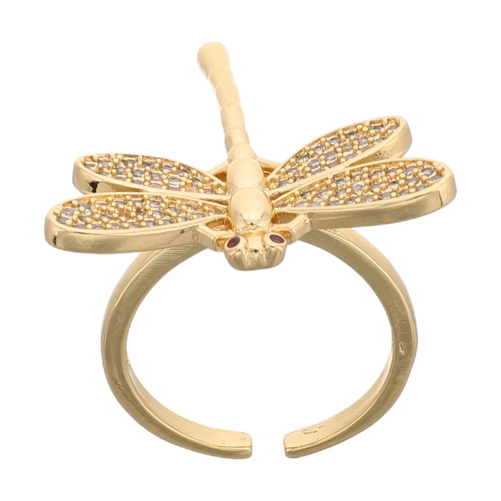 خاتم اليعسوب مطلي بالذهب خاتم مفتوح قابل للتعديل للنساء مكعب زركونيا مجوهرات الأزياء ملابس الزفاف اليومية #4