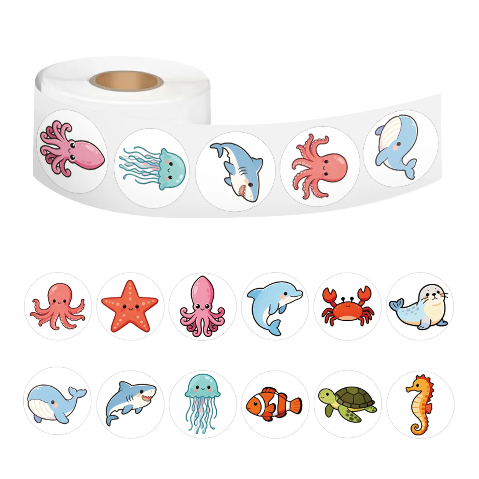 500Pcs Cartoon Marine Life Sea Animals Roll Stickers for DIY Scrapbook Journal Stationery Seal Decor Reward Waterproof Sticker
