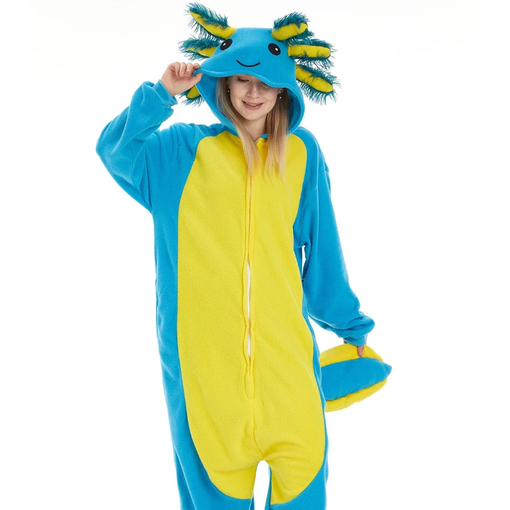 Adults Unisex Salamander Animal Pajama Women Fish Onesie Sleepwear Girl Anime One-Piece Birthday Gift Cosplay Kigurumi Costume