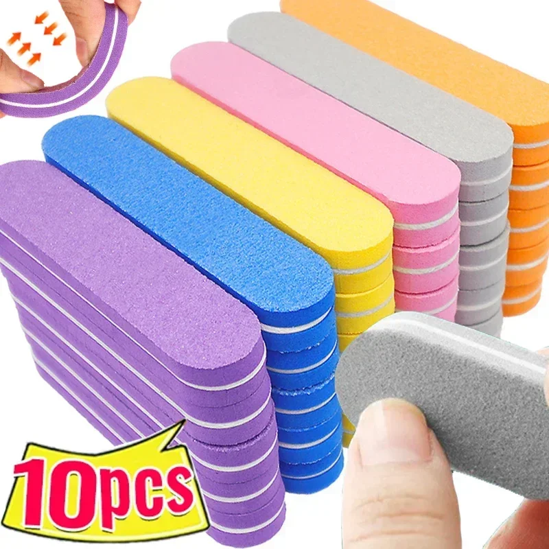 Dupla face Nail File Buffers Esponja, Lixar Bloco, Gel Polimento, Espuma para Manicure Salon, Nail Art Ferramenta, Mix Cor, 100 Grit, 180 Grit, 10Pcs