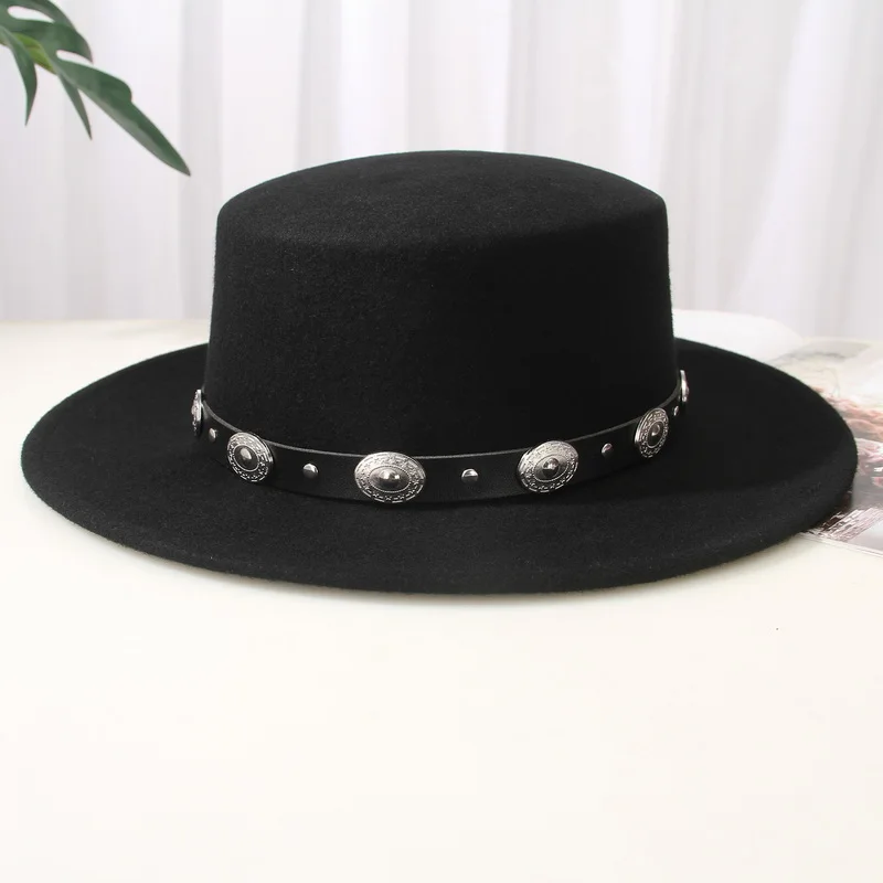 100% Wool Women Men Pork Pie Hat Dad Wool Flat Fedora Hat For Lady Gentleman Gambler Boater Cowboy Trilby Hat Hat Size 55-57CM