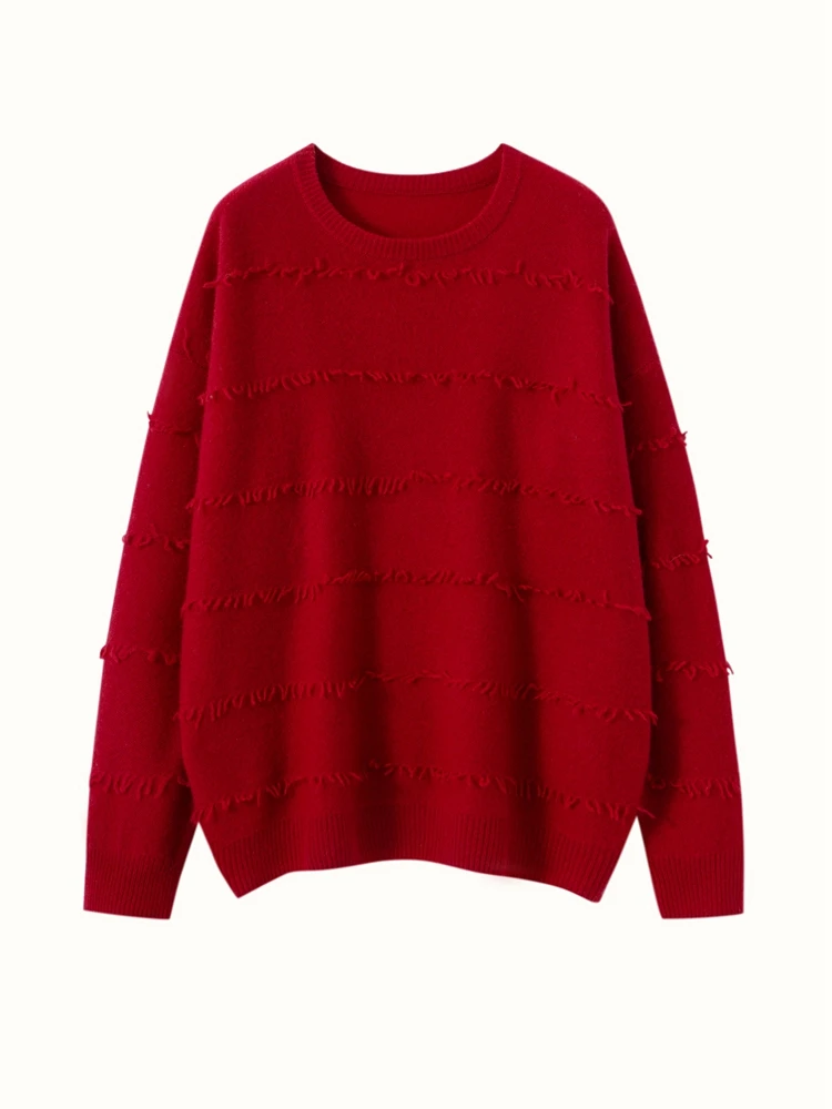 Chic Exquisite Preppy Style Women's 7GG100% Cashmere Knitted Pullovers O-Neck Basic Soft Solid Sweater Autumn Winter Casual Tops