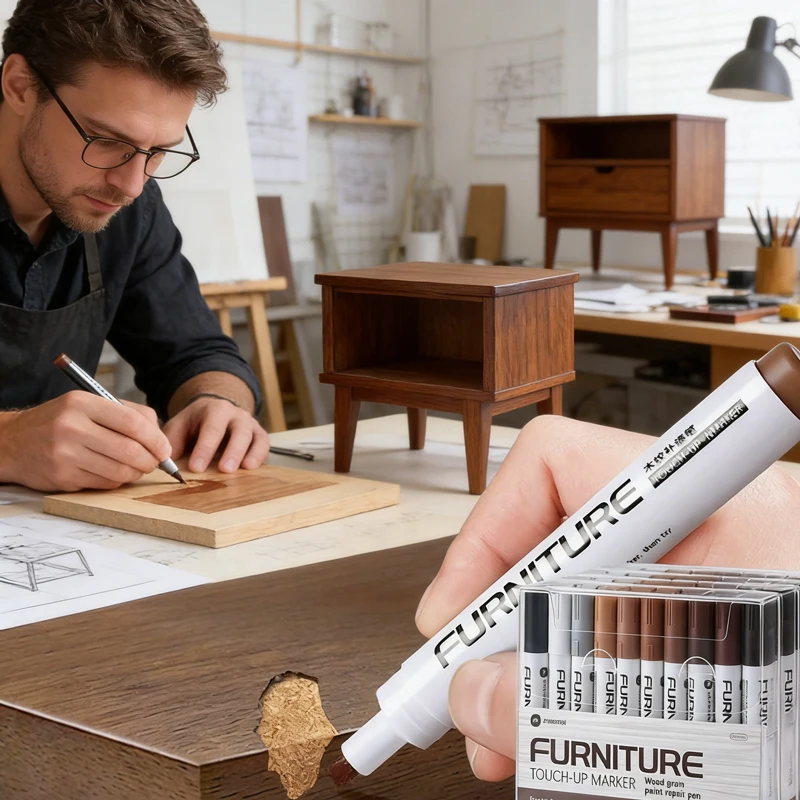 6-12Pcs Furniture Touch Up Markers Wood Repair Pen Set Scratch Remover Restore Paint for Wooden Table Cabinet Restore Patch