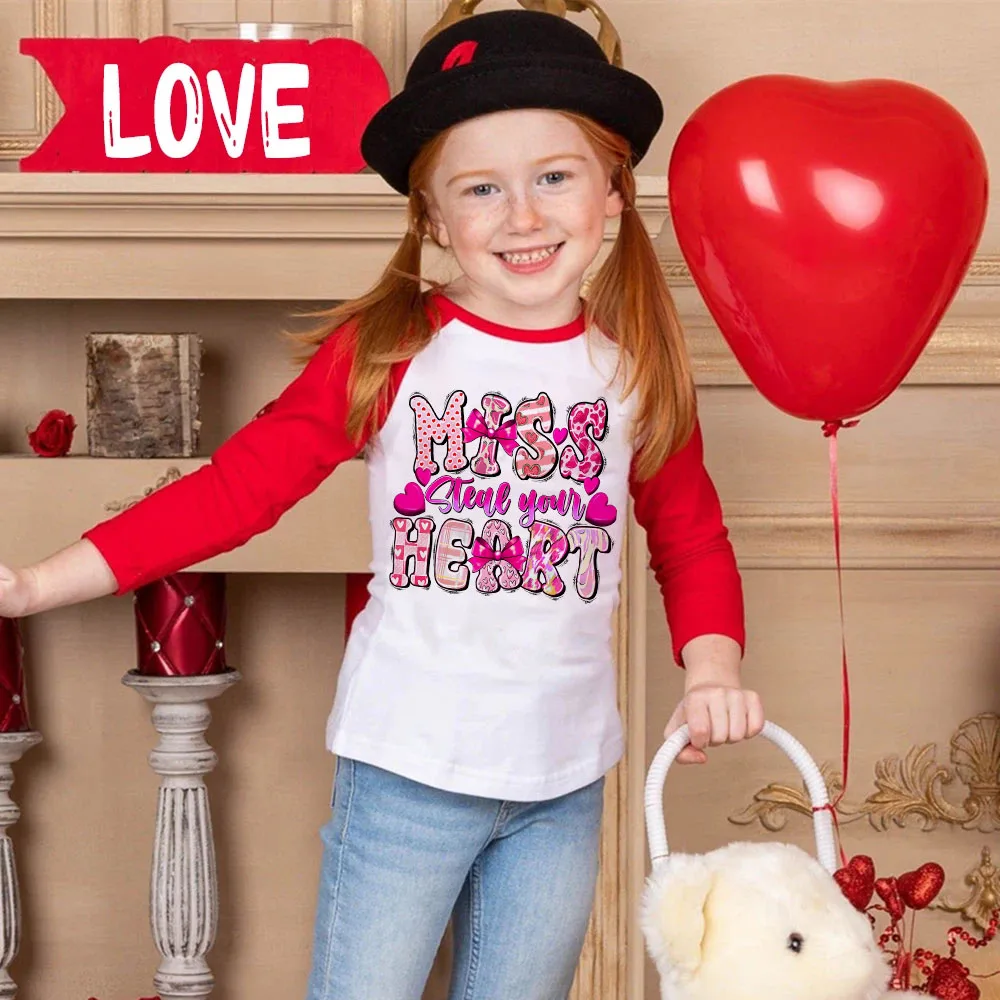 

Miss Steal Your Heart Print Valentines Kids T-shirt Child Raglan Shirts Girl Boy Clothes Valentines Children Long Sleeves Shirts