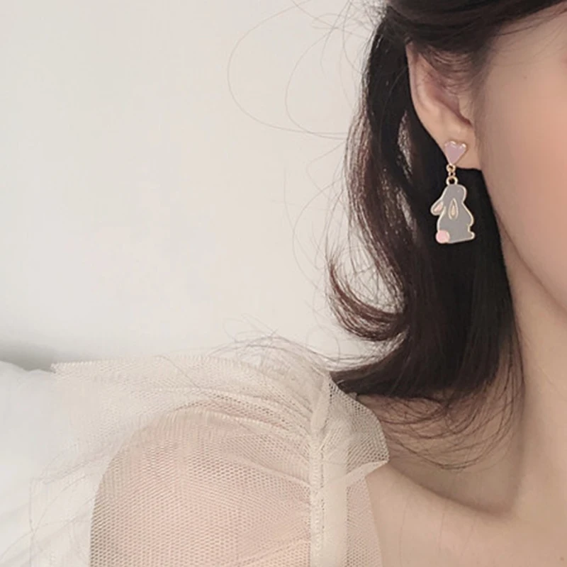 Koreanischer Stil Blumen Niedliche Tier-Ohrhänger für Frauen Mond Sterne Kätzchen Hase Ballon Asymmetrische Ohrringe Party Schmuck Geschenk – Detail 6
