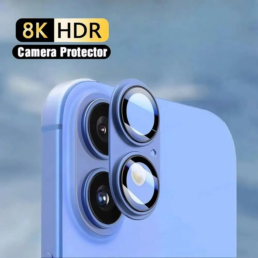 1 Peça Anel de Metal para Câmera com Vidro Temperado para iPhone 16 Plus 16+ Película Traseira Ziai 17 Protetor de Lente Tampa de Lente de Titânio para iPhone 16