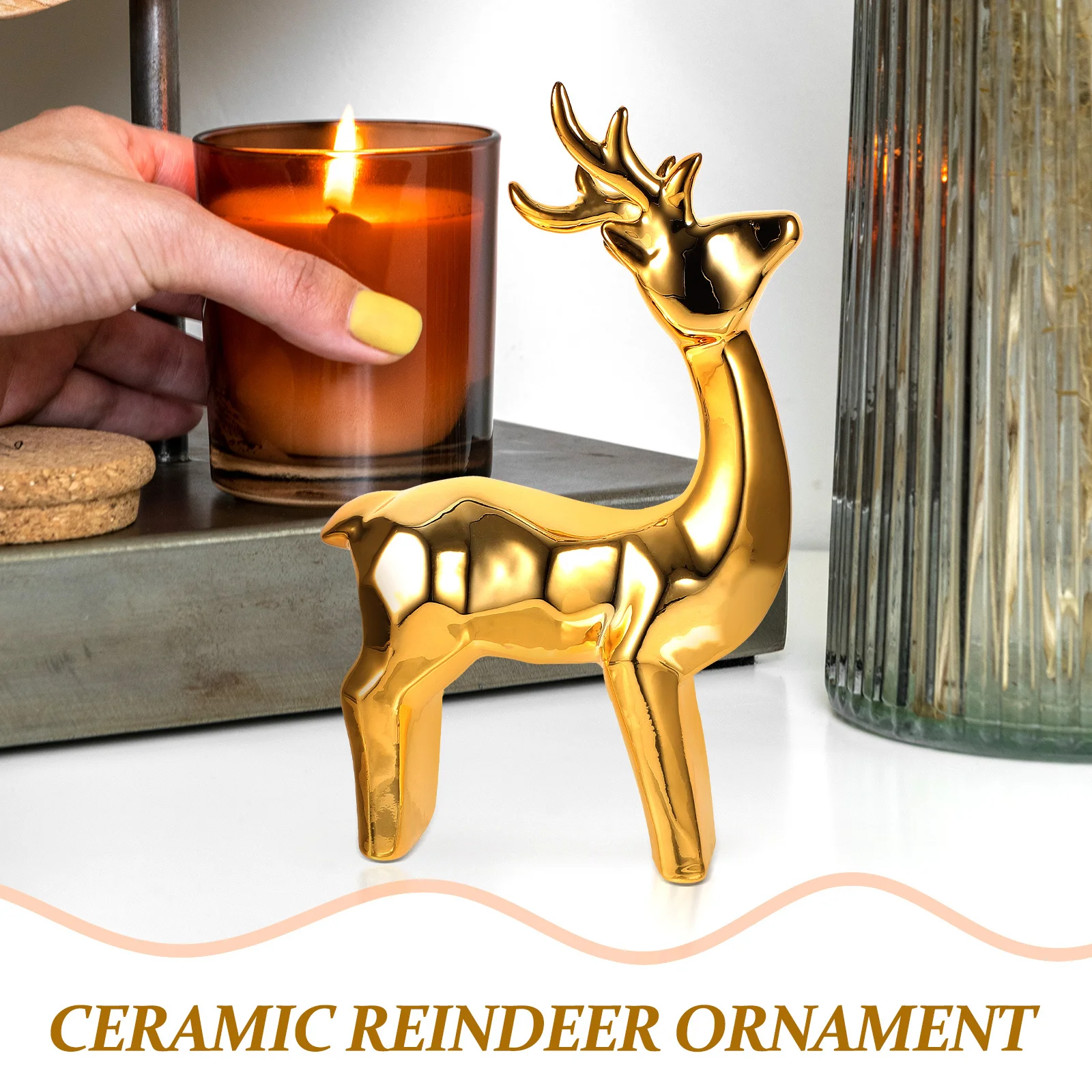 

Ceramic Deer Statue Compact Design Stylish Living Room Decor for Desk Tabletop Animal Figure Home Office Decorative Reindeer