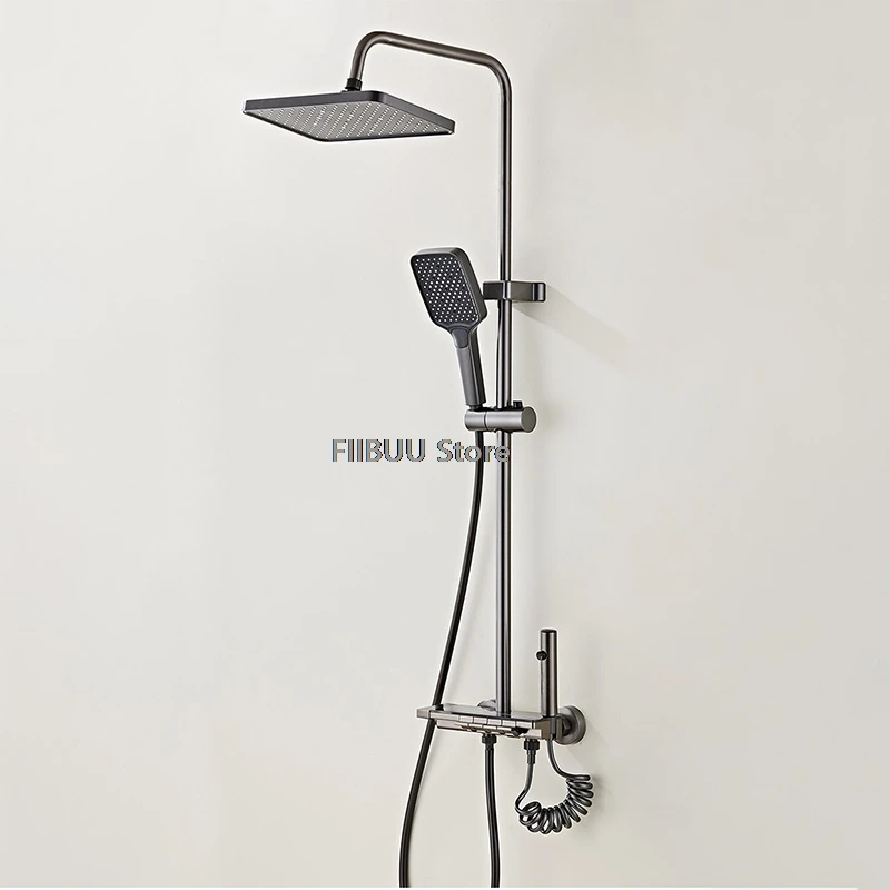 

Накладная душевая система с четырьмя кнопками, серая, в стиле «пианино», с функцией «пистолетного» распыления, модный душевой набор для отелей и домашних ванных комнат