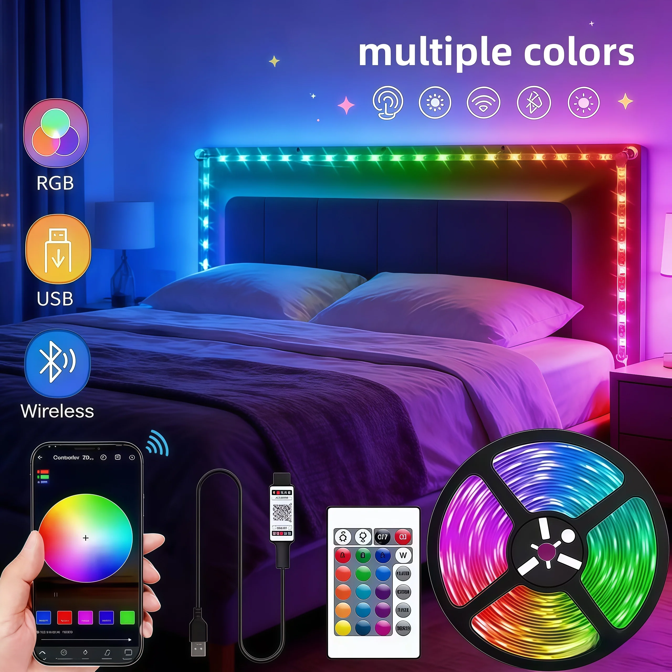 1-30M Backlight Ribbon Lighting Lam Usb 5V Led Strip Light 5050 Rgb Led Tape Bluetooth Wifi App Remote Control Led Room Light
