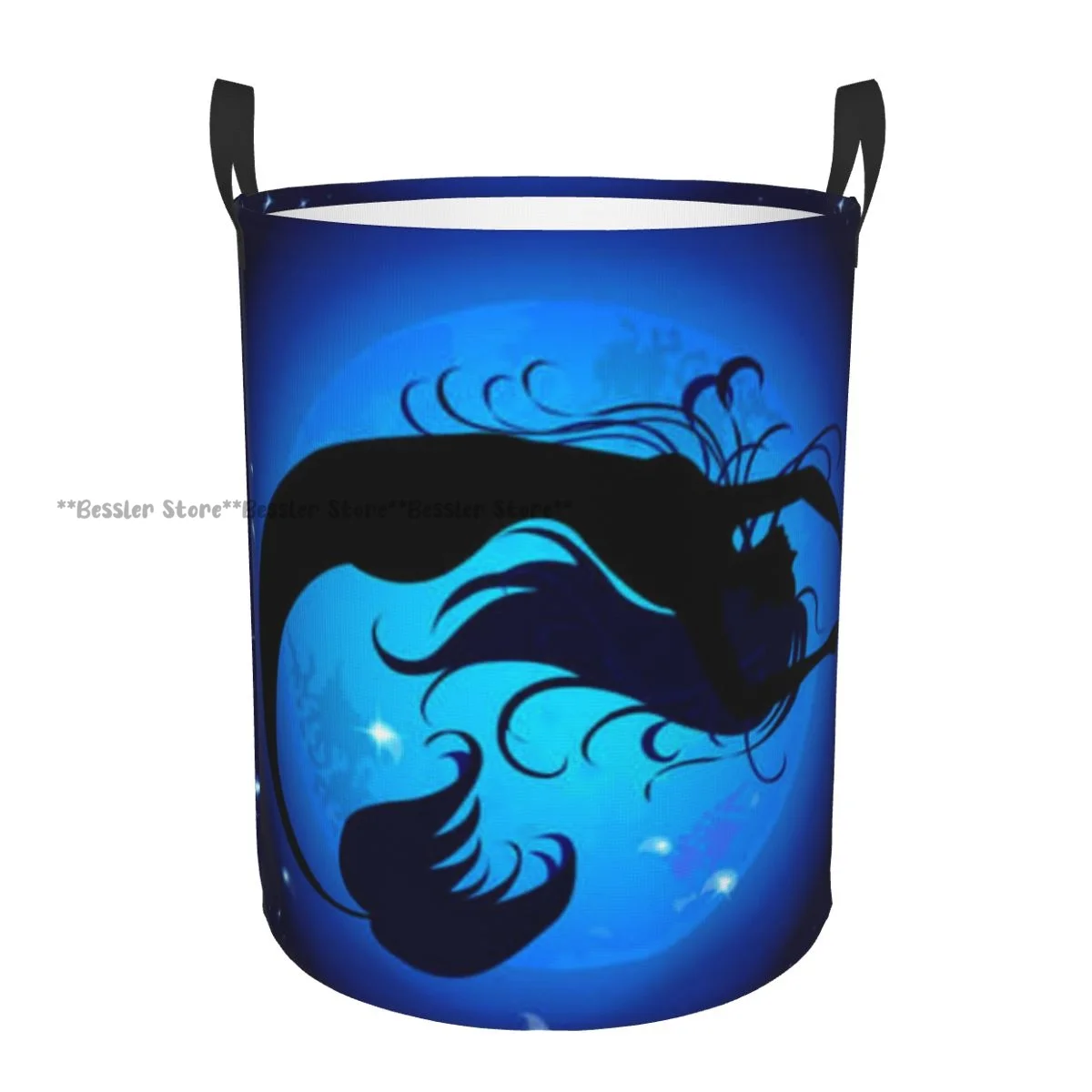

Silhouette Of Aquatic Girl On Moon Sky Background Laundry Basket Folding Dirty Clothes Toys Storage Bucket Household