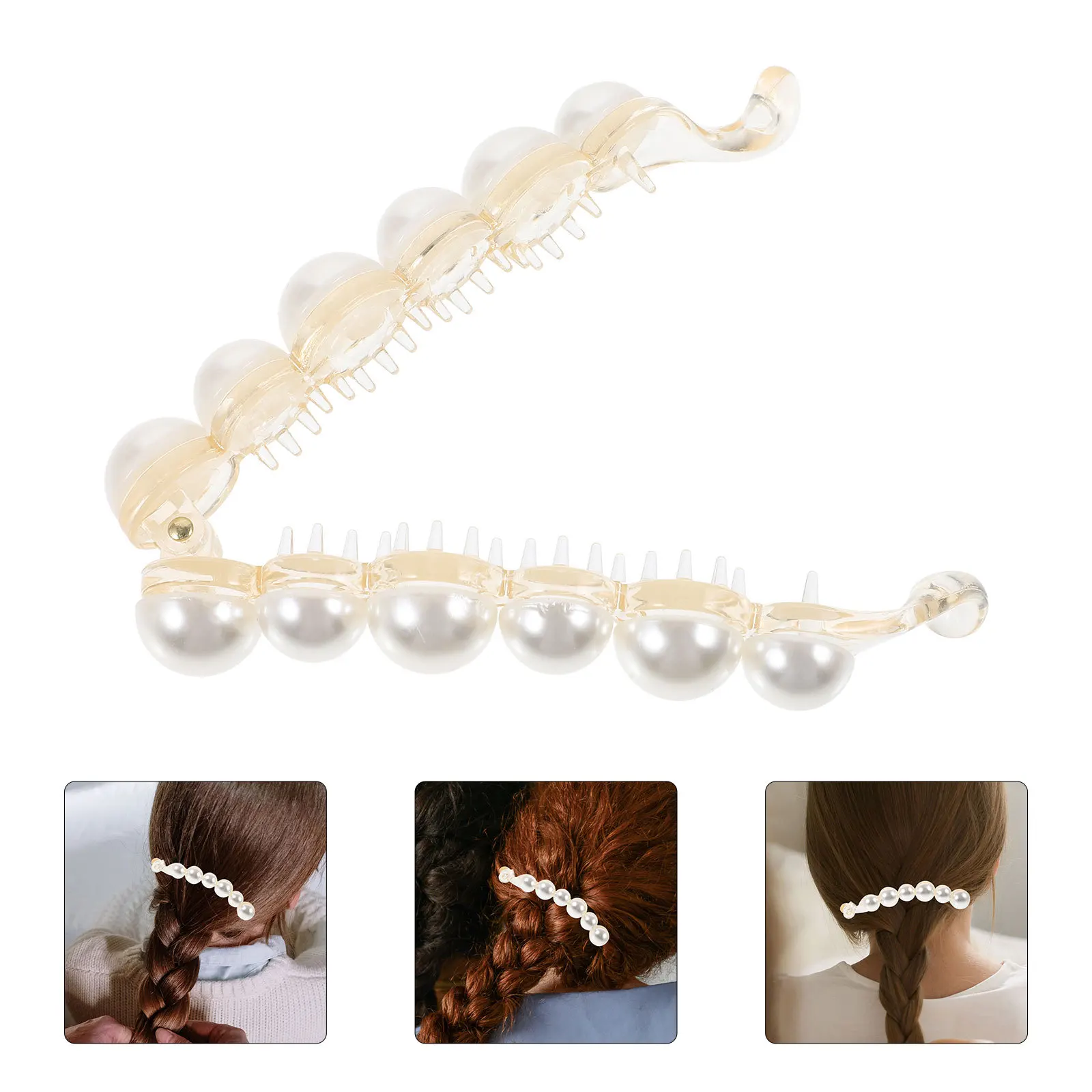 

Plastic Trinkets Fishtail Styling Pearl Clincher Combs Clip Hair Clamp For Ponytail French Barrettes Fishtail Hair Clip
