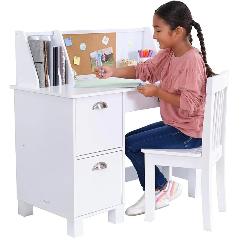 

Bulletin Board and Cabinets Children's Table Wooden Study Desk for Children With Chair White Freight Free Child Furniture