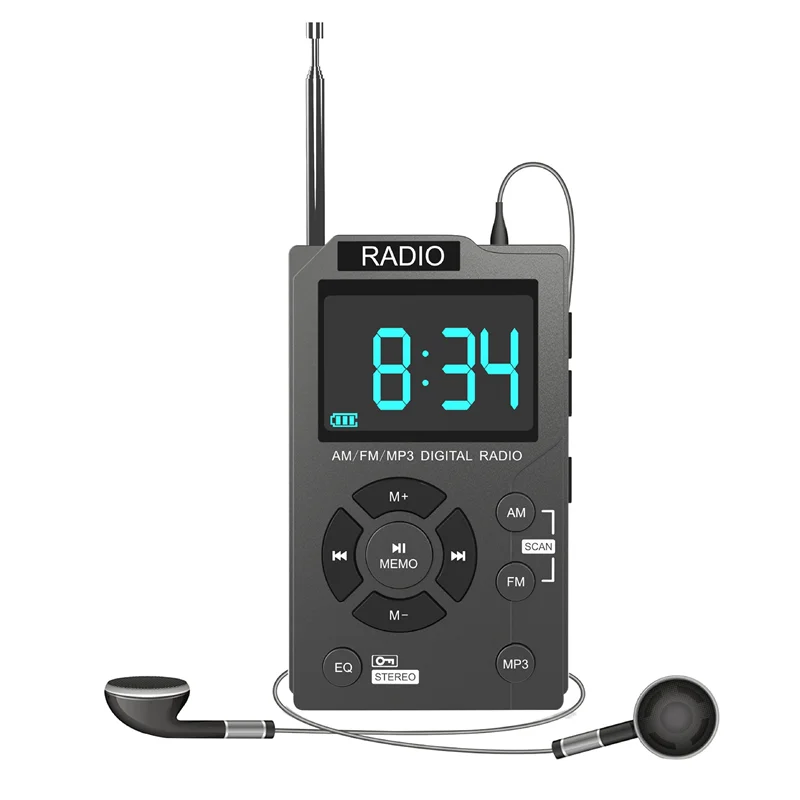 Portable Mini Radio Pocket AM FM Digital Radio Receiver Auto-Search Channel TF Card MP3 Music Player