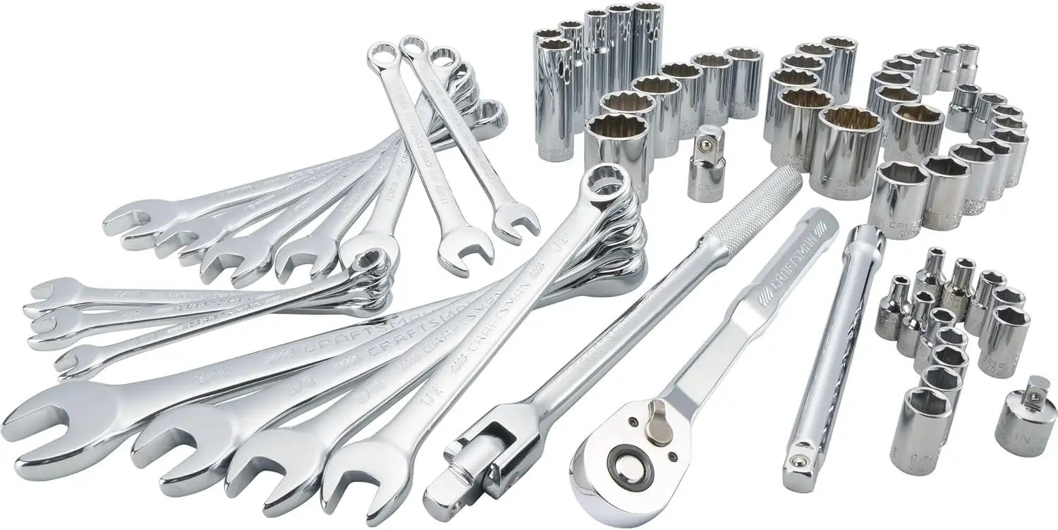 

66 Piece Mechanics Tool Set, Low Profile 72-Tooth Ratchet, Sockets & Wrenches, Mobile Zipper Case