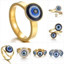 Vintage Stainless Steel Turkey Blue Evil Eye Ring For Women Men Party Jewelry Fashion Mens Rings Dropshipping
