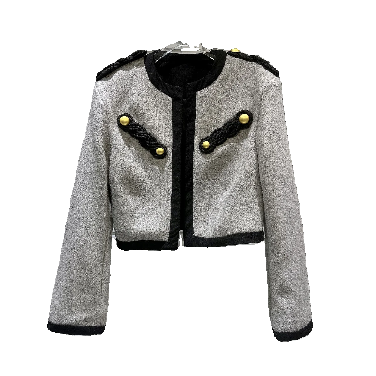 엘리 레이디 겨울 코트 메탈 브레이드 디자인 울 재킷 레트로 스타일 버튼업 롱 슬리브 라운드 넥 퓨어 컬러