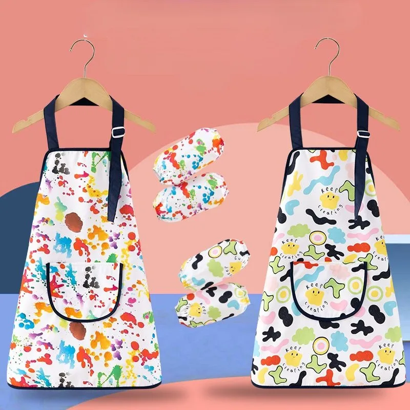 Kids Apron Sleeveless long sleeves Printing Bib Waterproof Gown Graffiti Apron for Children Art Craft Paint Drawing Dressing