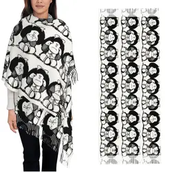 Womens Scarf with Tassel Mafalda Anime Cute Cartoon Large Winter Fall Shawl Wrap Manga Comic Gifts Pashmina Scarves