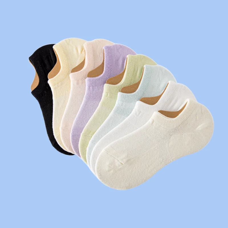 Chaussettes Invisibles en Maille Peu Profonde pour Femme, Simples et Polyvalentes, Respirantes, Fines d'Été, Courtes en Silicone Sans Goutte, 5/10 Paires