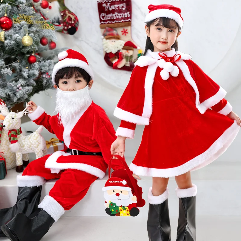 

New Christmas Costume For Kids Santa Claus Toddler Baby Red Xmas Clothes Party Red Dress Set Hat Included Christmas Dress