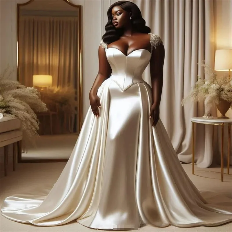 Customized Sweetheart Shinny Beads   Wedding Dress with Removable Skirt  Robe De Mariée  Plus Size Cap Sleeves  Bridal Gown