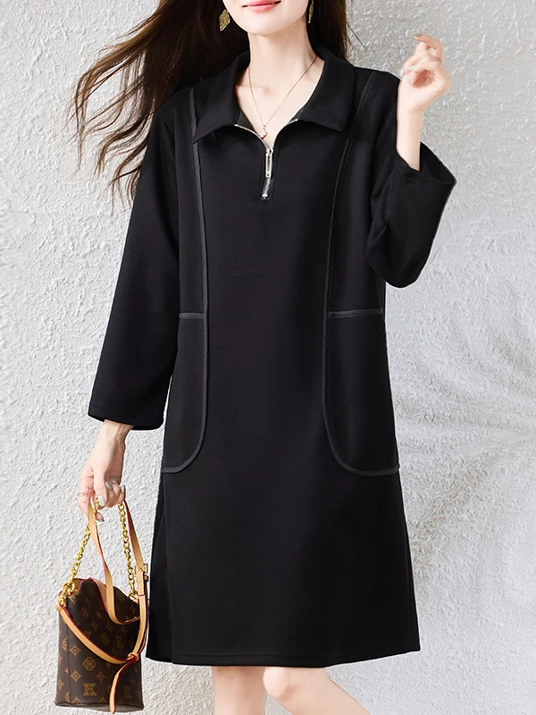 Authentic Casual Dress Spring Autumn New Style High End Loose Tummy Covering A-Line Skirt Standard Fit Cotton 100% Silk Luster