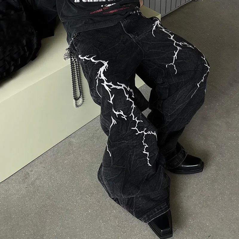 HKSH ربيع وصيف جديد الرجال شيك الظلام Techwear الأصلي الدنيم السراويل شارع العليا خمر عادية مطرزة واسعة الساق الجينز HK5137