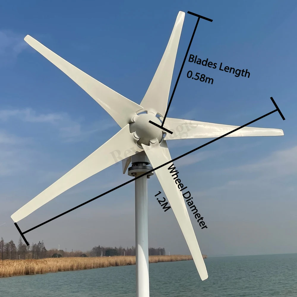 High Efficiency Low Noise 12V 24V 48V Alternator AC 6000W 8000W Electric Horizontal Wind Turbine Generator Complete Kit Home Use