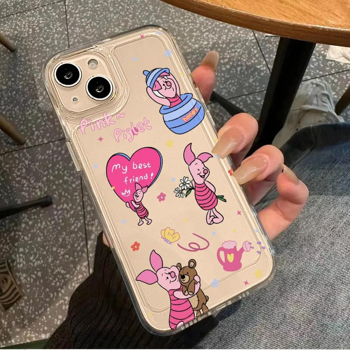 Disney Winnie The Pooh And Piglet Happy Phone Case For iPhone 15 14 13 12 11 Pro Max XS Max XR 7 8 Plus Y2K Soft Cute Back Cover