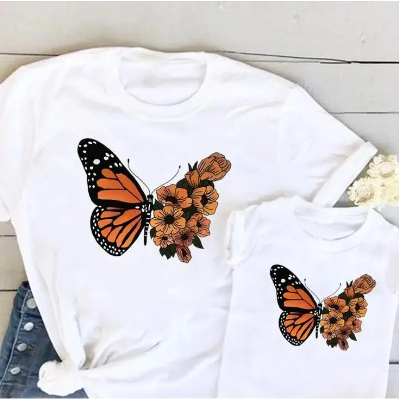 Summer Shop  Family Matching Flower Butterfly Trend Women Love Kid Child Mama Mother Tshirt Tee T-shirt Clothes Clothing