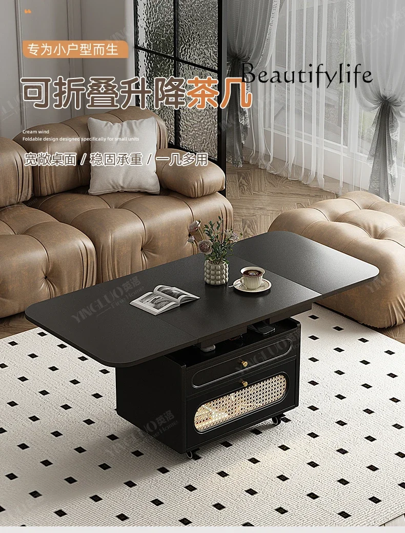 

muebles para hogar French Retro Foldable and Hoisting Coffee Table Small Apartment Mobile Tea Table Living Room Antique Style Di