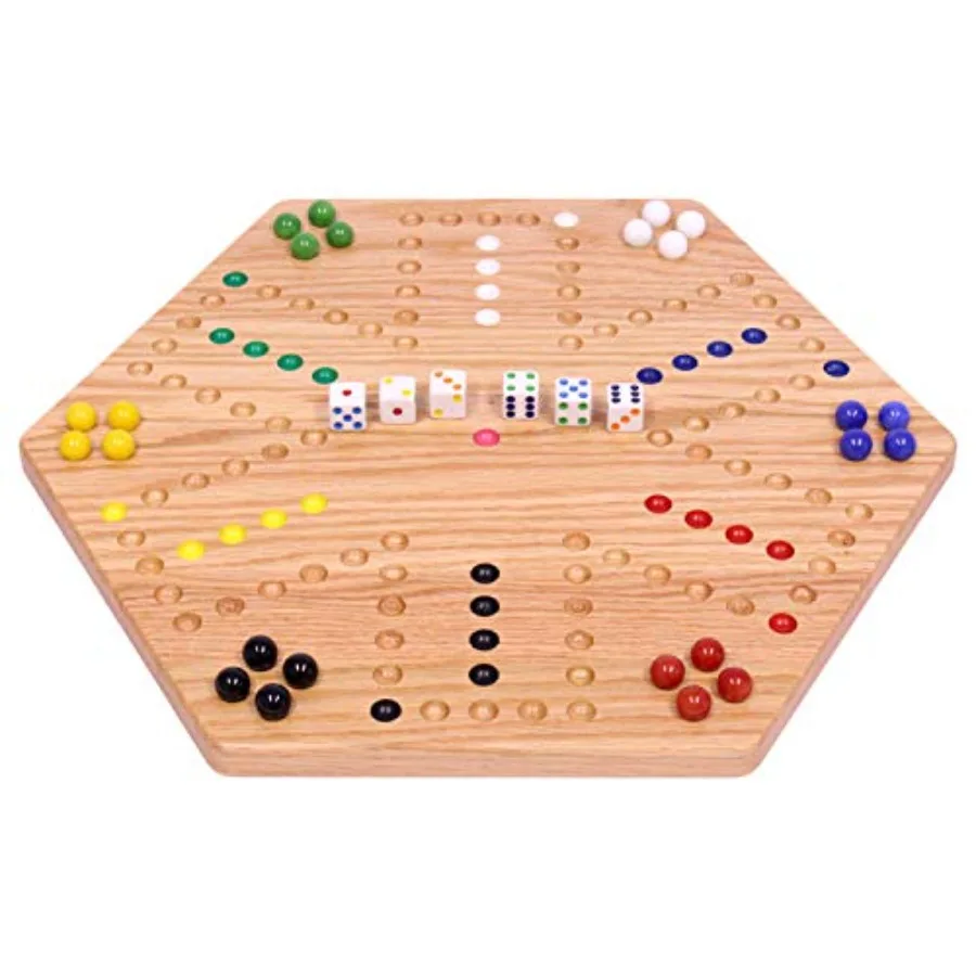 

Wahoo Marble Game Board Set 16 Wide Solid Oak Wood DoubleSided Game Board with 16mm Marbles and Dice Included Perfect for Indoo
