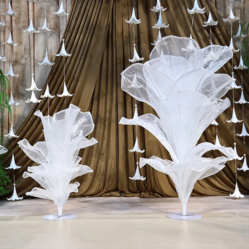 White gauze wedding decoration table ornament handmade giant silk organza art installation flower wedding party decoration