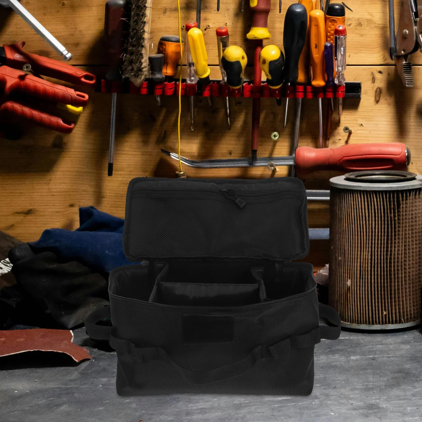 حقيبة أدوات قابلة للطي، حقيبة تخزين محمولة ذات سعة كبيرة للحرفيين، مقصورات قماش أكسفورد، السفر والتخييم #1