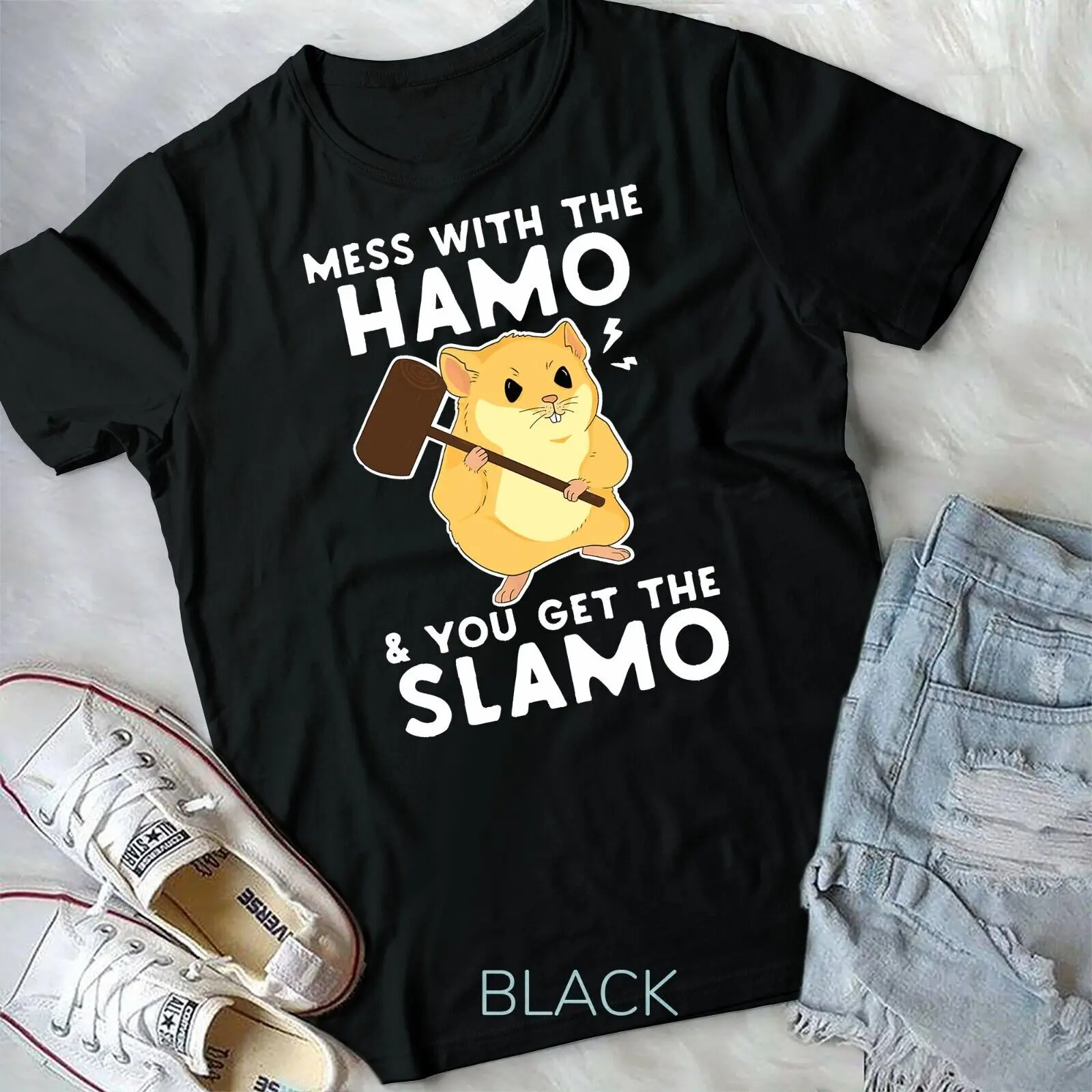 

Смешная футболка унисекс с хамо, вы получаете Забавный хомяк Slamo