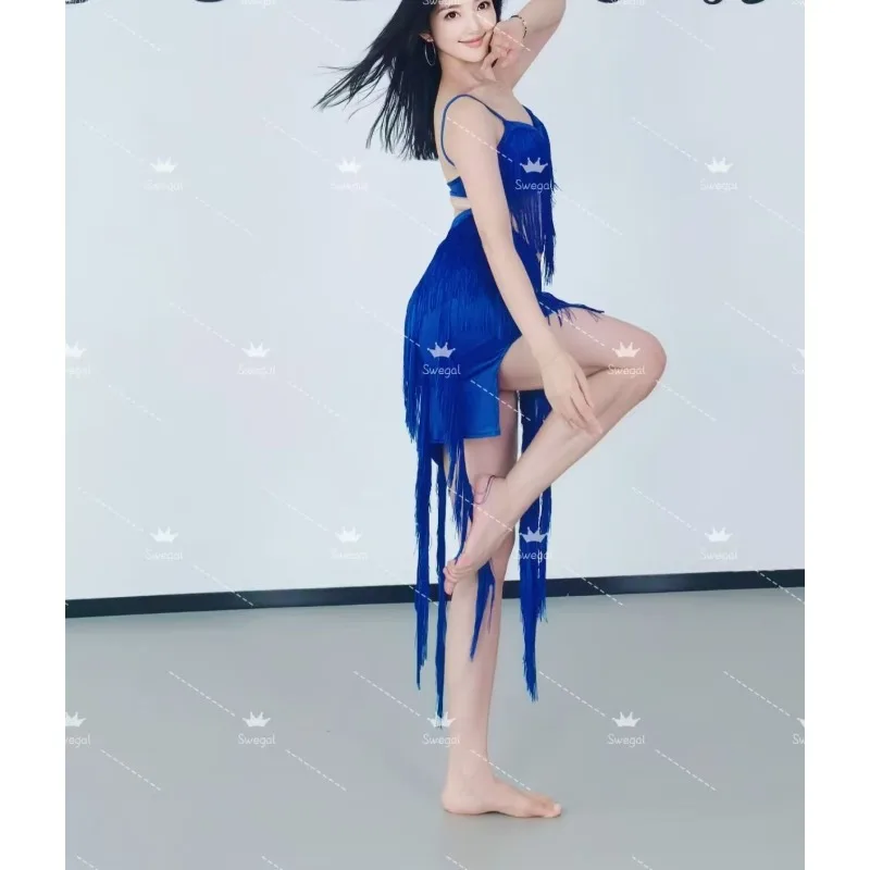 Customized Oriental Drum Dance Belly Dance Costume Blue Tassel Skirt Latin Dance Dress Indian Clothes Women - Image 5