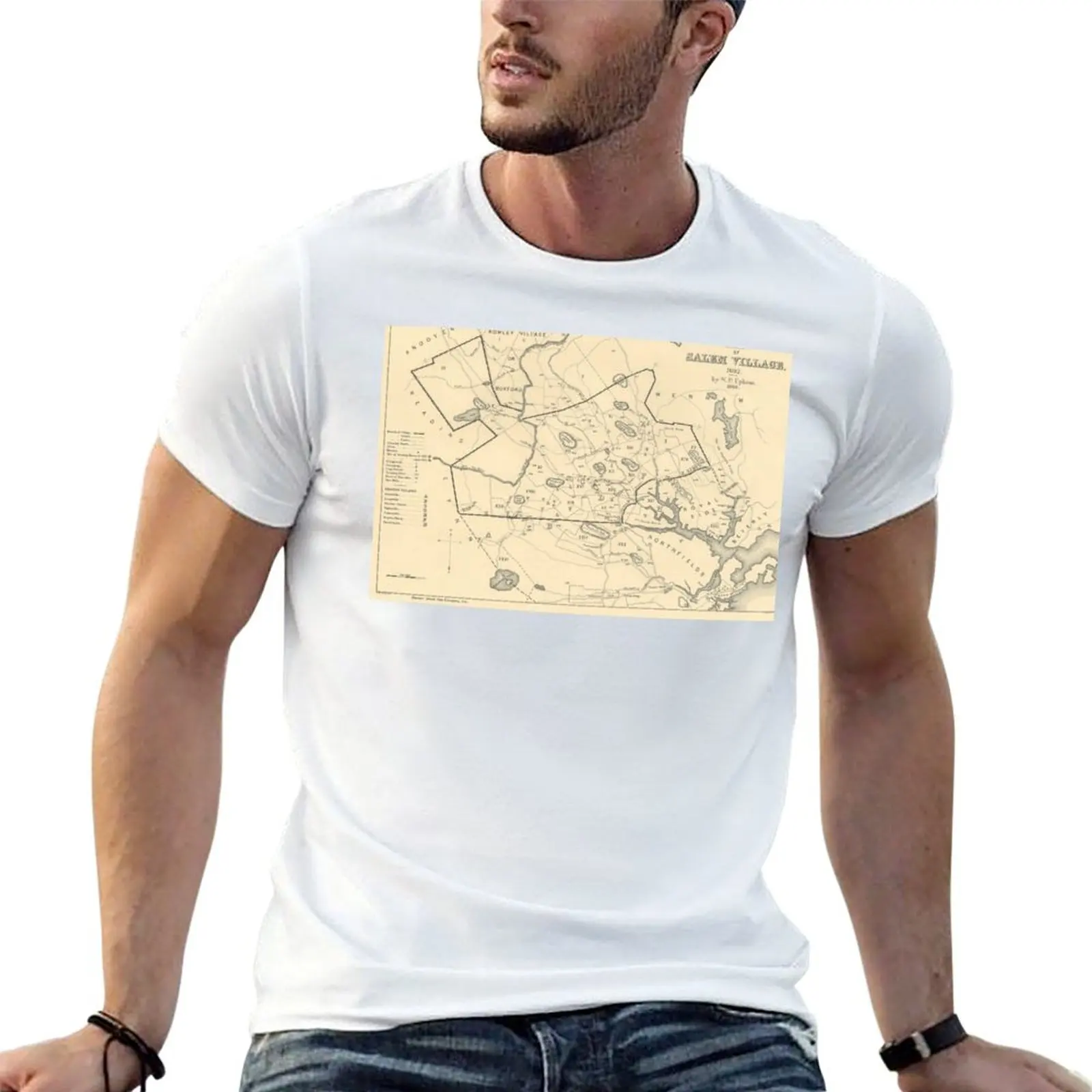 Map of Salem, Massachusetts During Witch Trials T-Shirt designer shirts summer tops cotton t shirt men