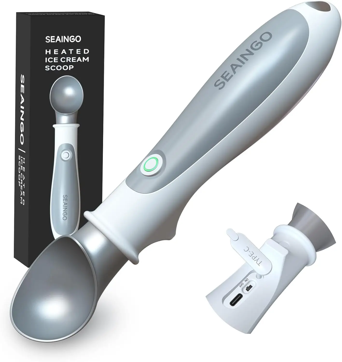 

Heated Ice Cream Scoop - Rechargeable, Dual Temp, Nonstick, Ergonomic, Safety Lock, Fast Melting for Hard Ice Cream