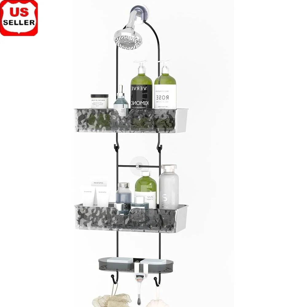 

Hanging Shower Caddy No Drilling Over Head Organizer Quick Drainage Waterproof Rust-proof Shower Storage with Hooks and Baskets